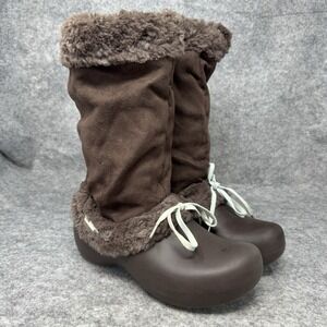 Crocs Haley Boots Womens Size 7 Pull On 10646 Brown Faux Fur Comfort‎ Lining